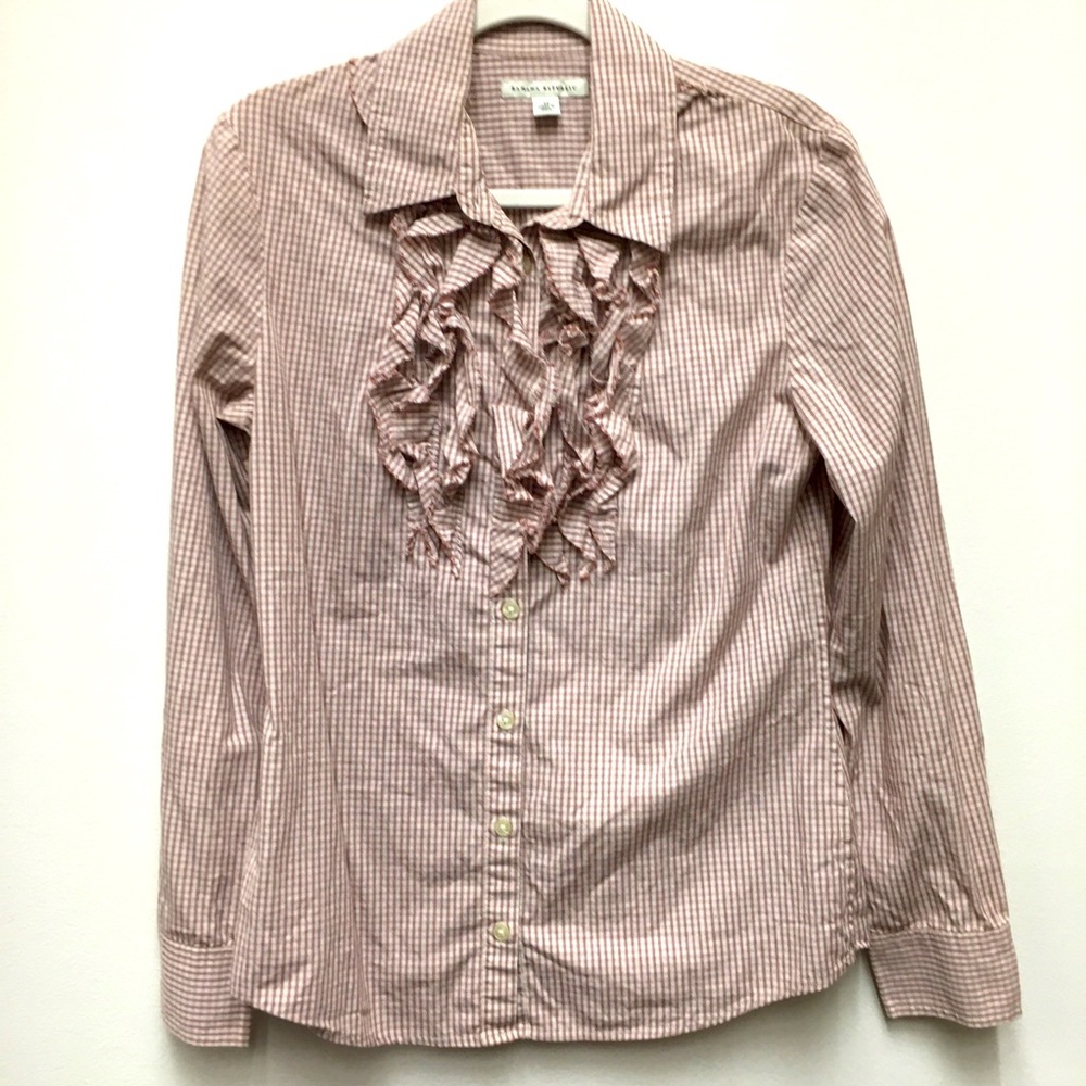 Banana Republic Ruffle Button Down Shirt Medium 100% Cotton Office Business